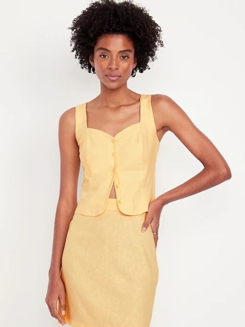 Old Navy Yellow Linen Corset Smocked Top